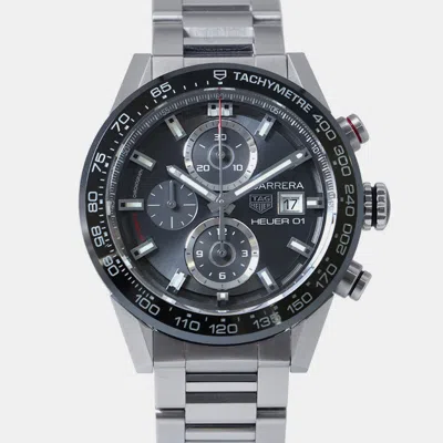 Pre-owned Tag Heuer Carrera Car201w Automatic Grey Stainless Steel Men's Wristwatch 43 Mm In Gray