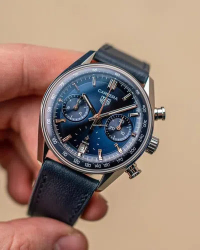 Pre-owned Tag Heuer Carrera Chrono 39mm Blue Dial Leather Men's Watch Cbs2212.fc6535
