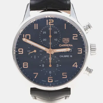 Pre-owned Tag Heuer Carrera Chrono Cv2a1ab Automatic Stainless Steel Men's Wristwatch 43.5 Mm In Blue