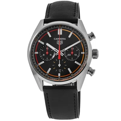 Tag Heuer Carrera Chronograph Automatic Black Dial Leather Strap Men's Watch