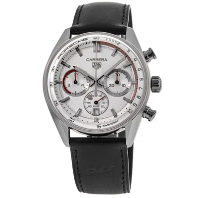 Tag Heuer Carrera Chronosprint X Porsche Special Edition Automatic Silver Dial Leather Strap Men's Watch Cbs20 In Black