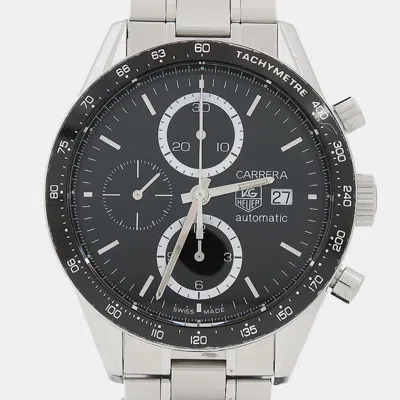 Pre-owned Tag Heuer Carrera Cv2010-3 Automatic Chronograph Stainless Steel Men's Wristwatch 41.5mm In Black