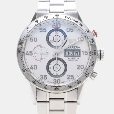 Pre-owned Tag Heuer Carrera Cv2a11 Automatic Stainless Steel Men's Wristwatch 44 Mm In White