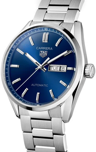 Pre-owned Tag Heuer Carrera Day-date Automatic, 41 Mm Steel Navy Wbn2012.ba0640