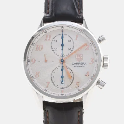 Pre-owned Tag Heuer Carrera Heritage Chronograph Cas2112 Automatic White Stainless Steel Men's Wristwatch 41mm