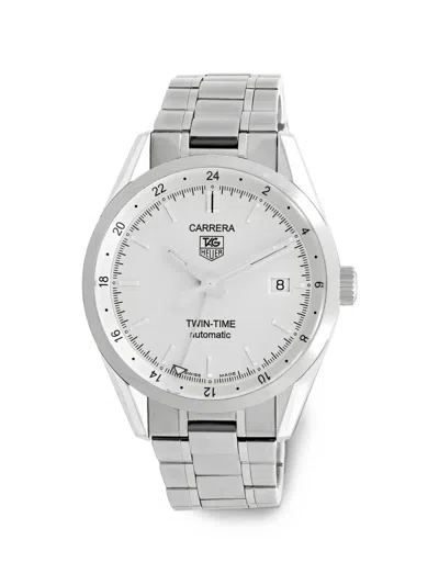 Pre-owned Tag Heuer Carrera Twin-time 39mm Watch In White