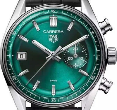 Pre-owned Tag Heuer Carrerra Chronograph Green Dial 39mm Cbs2211.fc6545