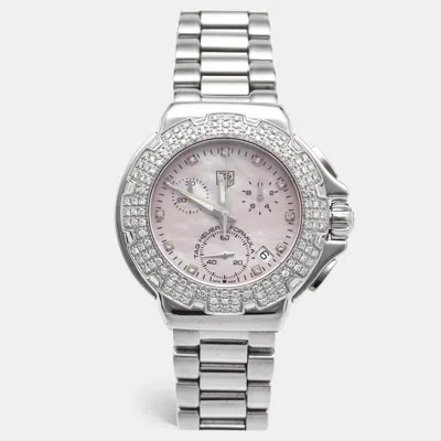 Pre-owned Tag Heuer Formula 1 Cac1311.ba0852 Mother Of Pearl Dial Stainless Steel Diamond Women's Wristwatch 3 In Silver