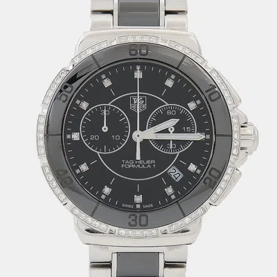 Pre-owned Tag Heuer Formula 1 Chronograph Diamond Cah1212 Quartz Black Diamonds Stainless Steel Men's Wristwatch 41mm