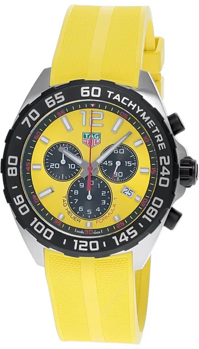 Pre-owned Tag Heuer Formula 1 Quartz Chrono 43mm Yellow Rubber Men's Watch Caz101am.ft8054