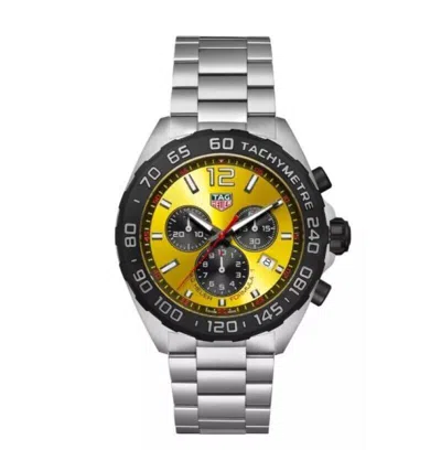 Pre-owned Tag Heuer Formula 1 Quartz Chrono Yellow/steel 43 Mm Men's Watch Caz101am.ba0842