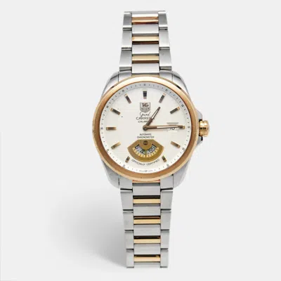 Pre-owned Tag Heuer Grand Carrera Wav515b.bd0903 Silver Dial 18k Yellow Gold Stainless Steel Men's Wristwatch 40 Mm