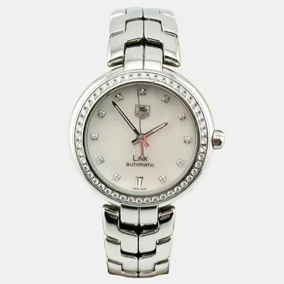 Pre-owned Tag Heuer Link Wat2314.ba0956 Automatic White Mop Diamond Stainless Steel Women's Wristwatch 34.5 Mm