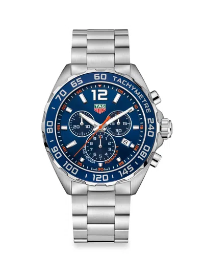 Tag Heuer Men's Formula 1 43mm Stainless Steel & Aluminum Bezel Quartz Chronograph Bracelet Watch In Blue