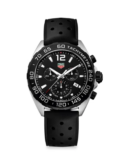Tag Heuer Men's Formula 1 43mm Stainless Steel & Rubber Strap Quartz Chronograph Watch In Black