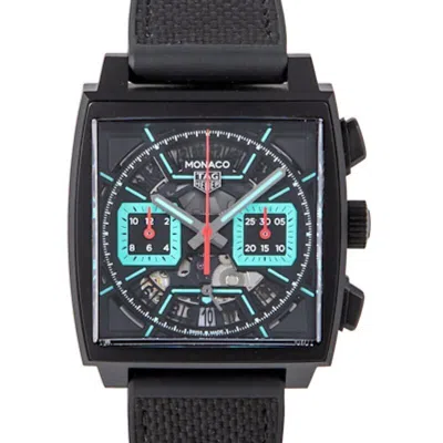 Pre-owned Tag Heuer Monaco Automatic Black Dial Rubber Men's Titanium Watch Cbl2184.ft6236