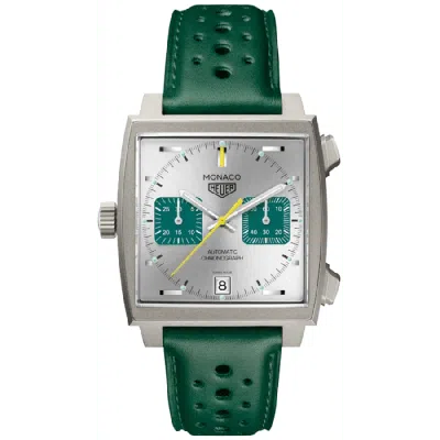 Tag Heuer Monaco Chronograph Racing Green Limited Edition Automatic Silver Dial Leather Strap Men's Watch Caw2