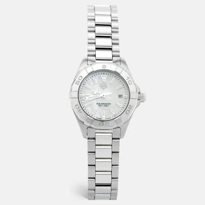 Pre-owned Tag Heuer Mother Of Pearl Stainless Steel Aquaracer Wbd1411.ba0741 Women's Wristwatch 27 Mm In White