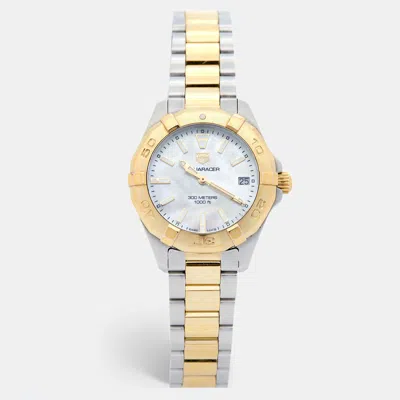 Pre-owned Tag Heuer Mother Of Pearl Two Tone Stainless Steel Aquaracer Wbd1320.bb0320 Women's Wristwatch 32 Mm In White