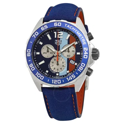 Tag Heuer Formula 1 Gulf Special Edition Chronograph Blue/aqua/orange Dial Men's Watch Caz In Blue/orange/silver Tone