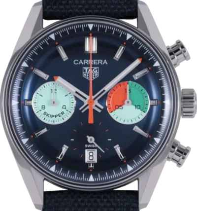 Pre-owned Tag Heuer Skipper Carrera Blue Dial 39mm Cbs2213.fn6002