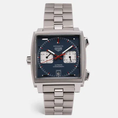 Pre-owned Tag Heuer Stainless Steel Silver Monaco Ww2115 Automatic Chronograph Men's Wristwatch 39 Mm In Blue