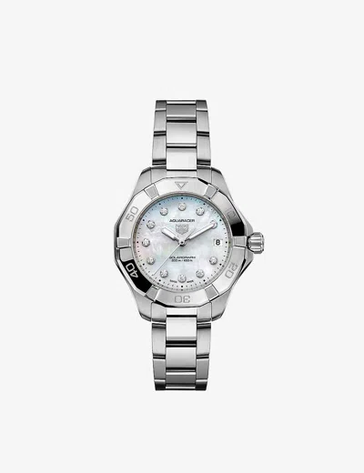 Tag Heuer Womens W Mop Dd Wbp1313.ba0005 Aquaracer Solargraph Stainless-steel, 0.15ct Diamond And Mo
