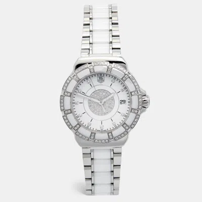 Pre-owned Tag Heuer White Diamond Stainless Steel Ceramic Formula 1 Wah121d.ba0861 Women's Wristwatch 37 Mm