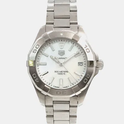 Pre-owned Tag Heuer White Shell Stainless Steel Aquaracer Quartz Women's Wristwatch 33 Mm