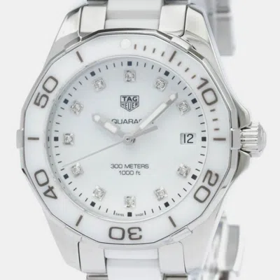Pre-owned Tag Heuer White Stainless Steel Aquaracer Quartz Women's Wristwatch 35 Mm