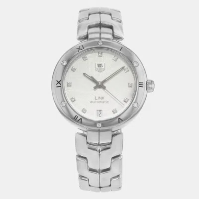 Pre-owned Tag Heuer White Steel Diamonds Link Wat2312.ba0956 Automatic Women's Wristwatch 34mm In Silver
