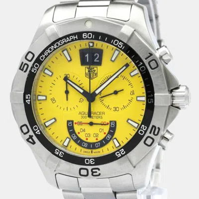 Pre-owned Tag Heuer Yellow Stainless Steel Aquaracer Caf101d Quartz Men's Wristwatch 44 Mm