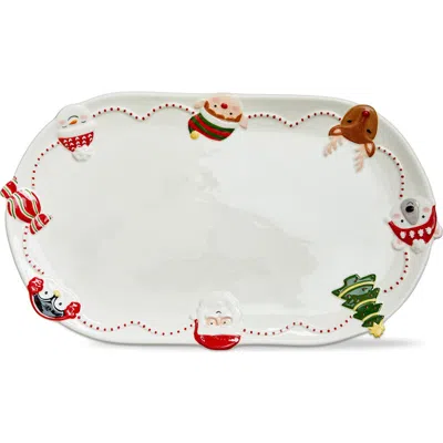 Tag Holiday Cheer Christmas Oval Earthenware Platter Multi 17x10x1 In White