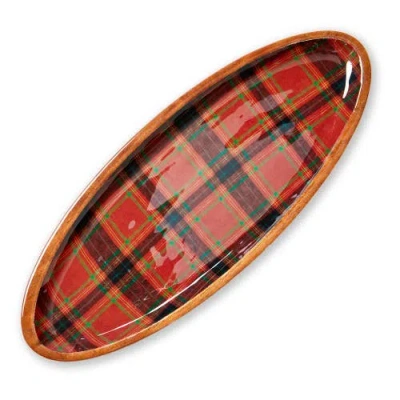 Tag Holiday Plaid Wood Enamel Large Serving Platter Red Multi