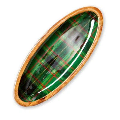 Tag Holiday Plaid Wood Enamel Small Serving Platter Green Multi