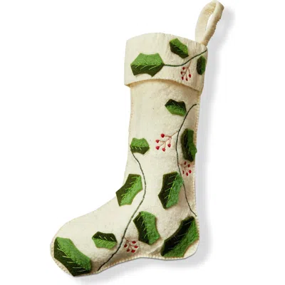 Tag Holly And Berry Holiday Stocking White Multi Felt Decor