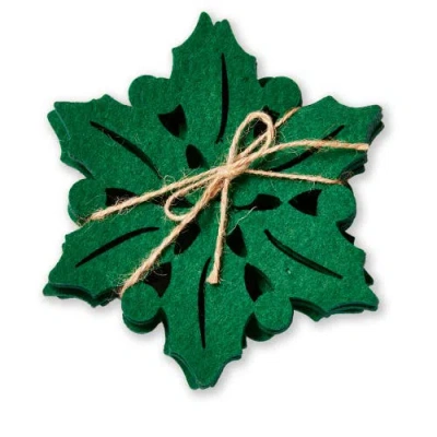 Tag Holly Coaster Set Christmas Green Polyester Drinkware Decor In Gray