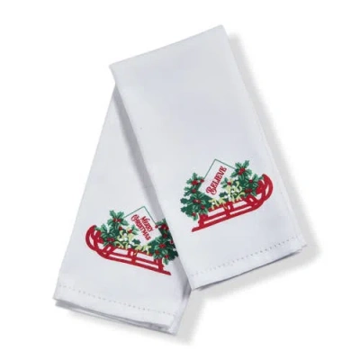 Tag Holly Leaf Sled Guest Towel In White