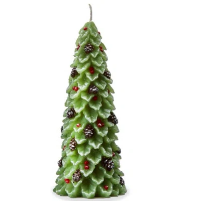 Tag Holly Pine Tree Candle Sculpted Christmas Green Paraffin Wax