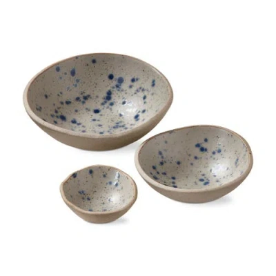 Tag Hudson Set Of 3 Porcelain Dining Salad Bowls Blue Multi In Gray
