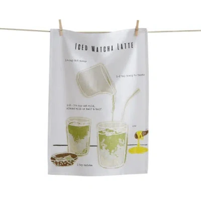 Tag Ice Matcha Latte Kitchen Towel Multicolor Cotton Dishtowel In White