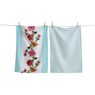 Tag In Bloom Dishtowel Set/2 Multi Cotton Spring In Blue