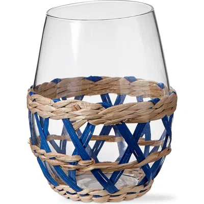 Tag Island Clear Glass With Blue Straw Sleeve Dishwasher Safe