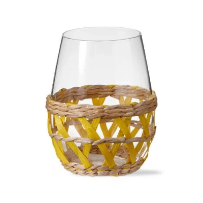 Tag Island Clear Glass With Yellow Straw Sleeve Dishwasher Safe In Brown