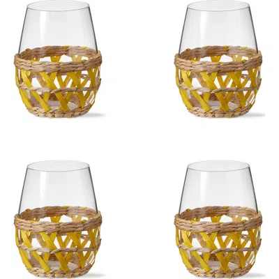 Tag Island Clear Glass With Yellow Straw Sleeve Set Of 4