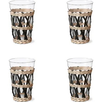 Tag Island Collection Clear Glass Tumbler With Cattail Straw Set In Black