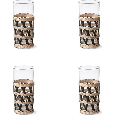 Tag Island Collection Clear High Ball Glasses With Cattail Sleeves In Multi