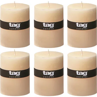 Tag Ivory Pillar Candles Unscented Long Burning Set Of 6 In Neutral