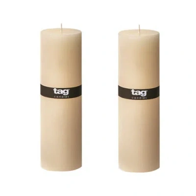 Tag Ivory Pillar Wax Candle Set Of 2 Unscented Long Burning In Neutral