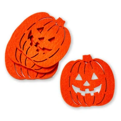 Tag Jack-o-lantern Coaster Set Halloween Decor Orange Polyester